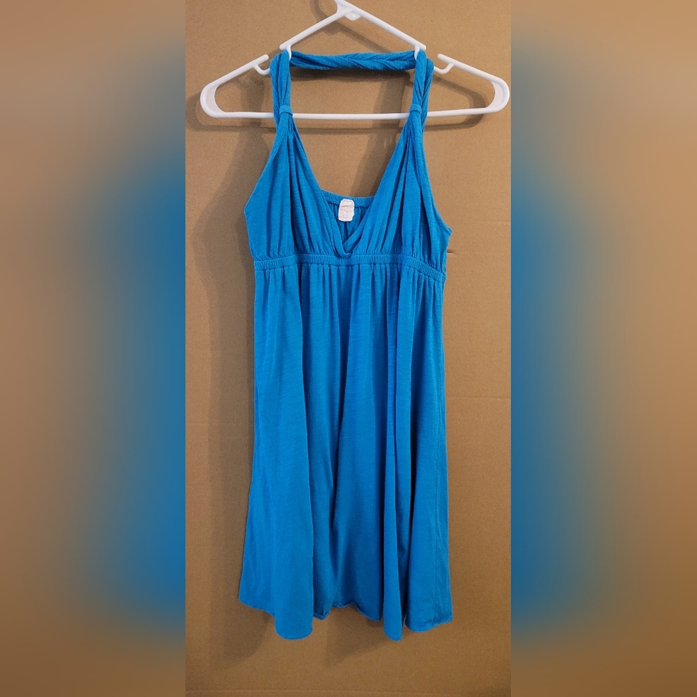 Blue mini sundress   crisscross straps Large V Neck